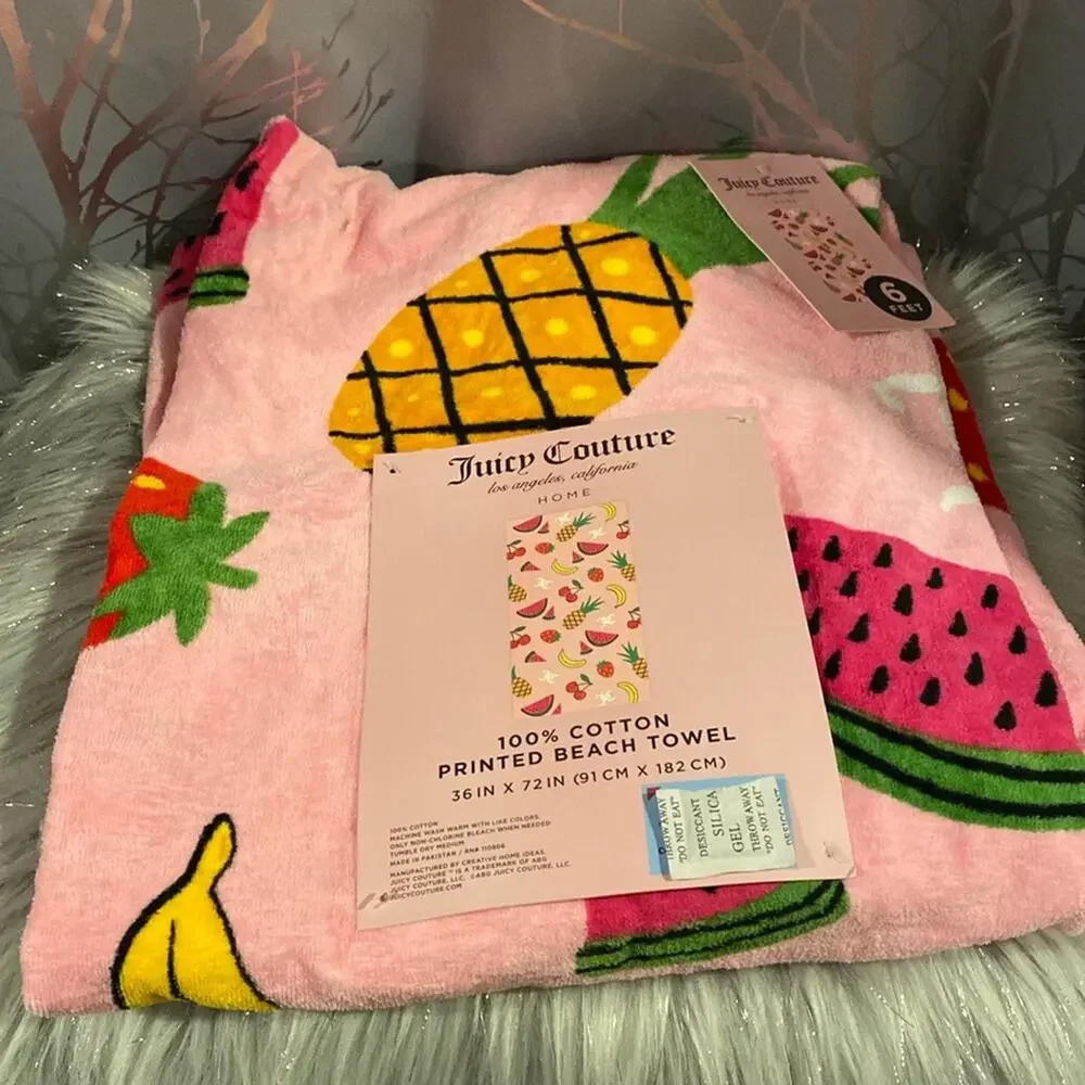 BNWT JUICY COUTURE Tropical Fruits Pineapple Cherry 100% Cotton Beach Towel